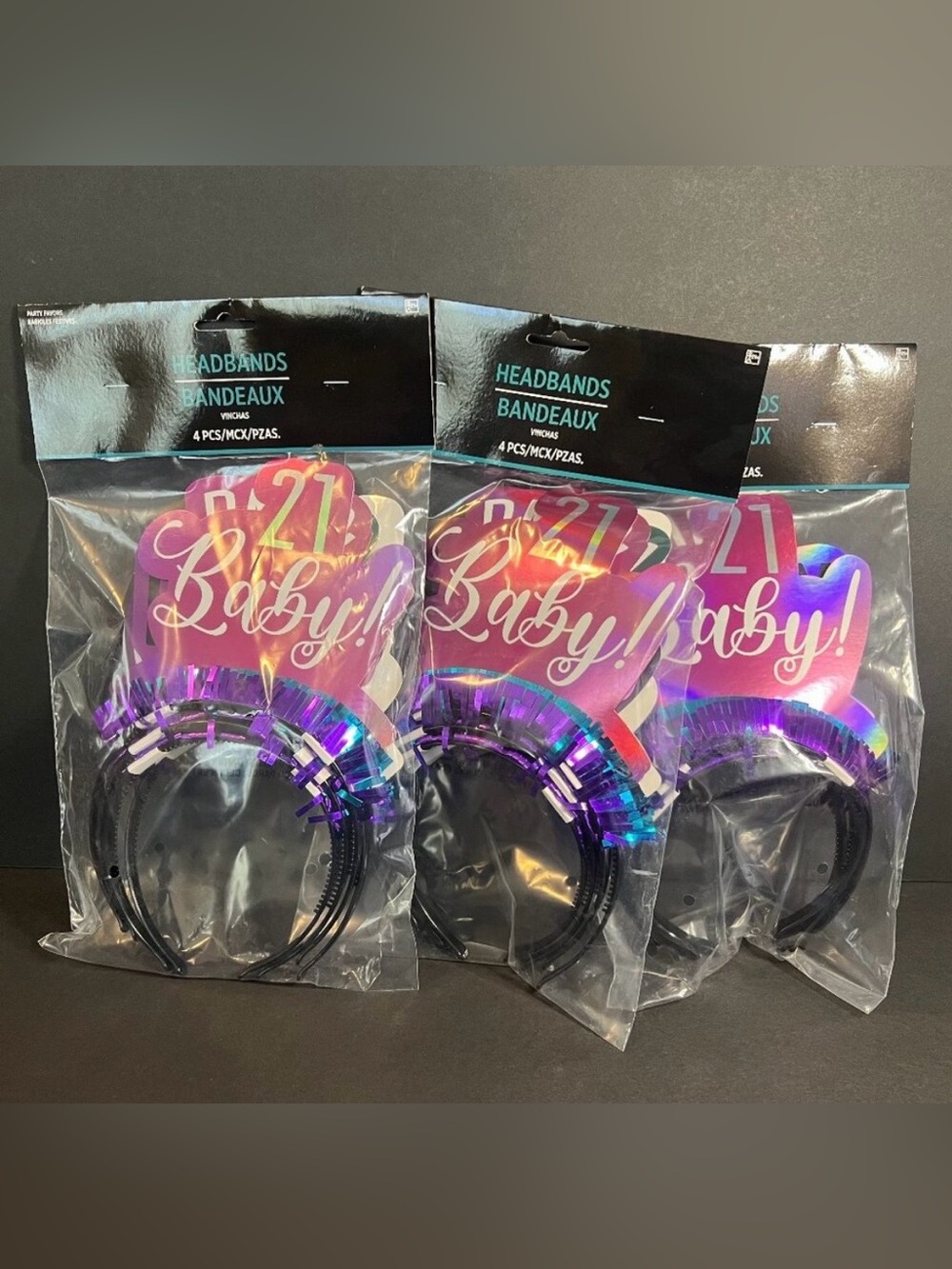 Lot of 3 Amscan 4pc Party Accessory Favor 21st Birthday Shiny Headband Tiaras